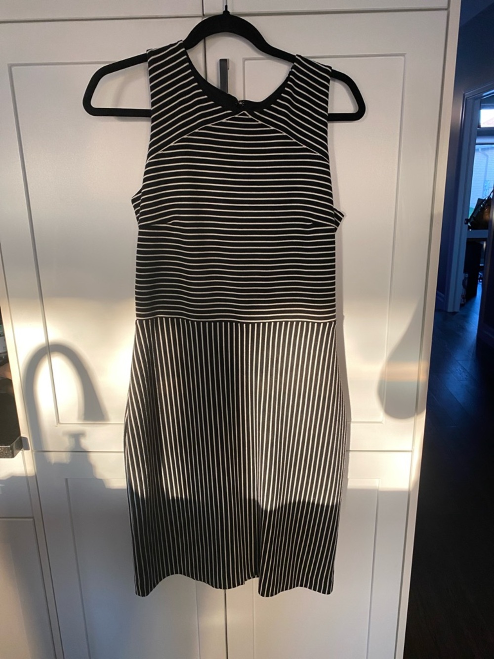 Banana Republic Black and White Strapless-Look Striped Dress
